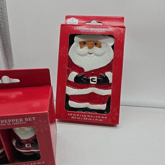 Holiday TIME Christmas Winter Ceramic Bundle Holder Salt And‎ Pepper Spoon Rest - Picture 7 of 11